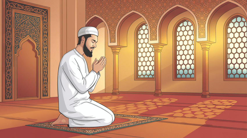 Ilustrasi seseorang sedang berdoa dengan khusyuk