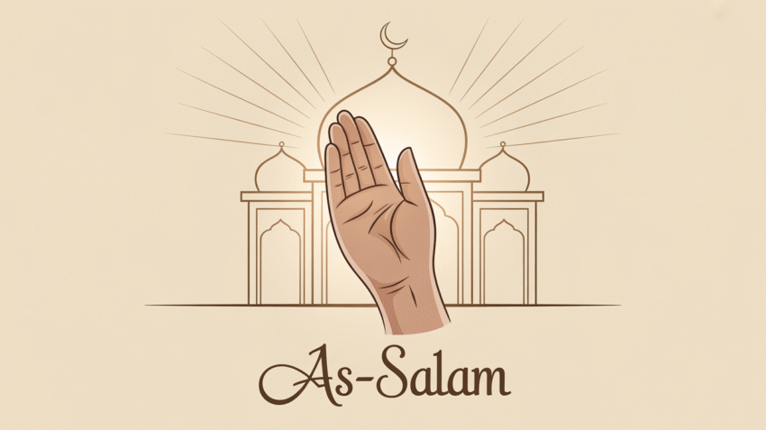 Ilustrasi konsep riya dalam Islam dengan gambar tangan berdoa yang transparan di depan masjid