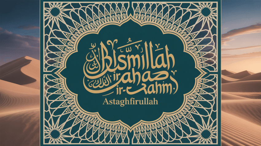 Ilustrasi doa agar selamat dunia akhirat dengan kaligrafi arab dan background natural
