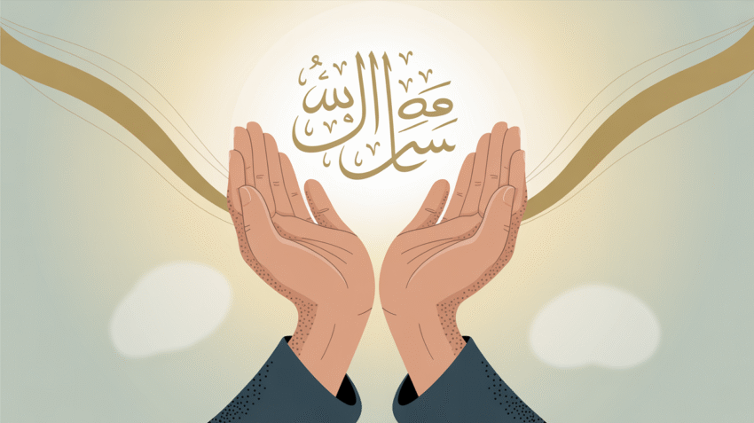 Ilustrasi doa minta sembuh dari sakit dengan tangan berdoa dan cahaya ilahi