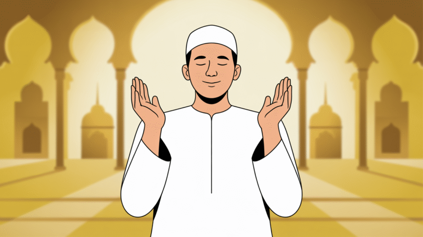 Ilustrasi doa untuk sembuh dari sakit dengan tangan terangkat ke langit