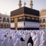 Ka'bah di Masjidil Haram dengan jamaah haji dan umrah sedang tawaf