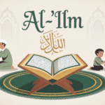 Ilustrasi ruang lingkup pendidikan agama Islam dengan simbol akidah, ibadah, dan akhlak