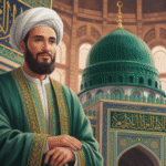 Potret ilustrasi Sayyidina Ali bin Abi Thalib dengan kaligrafi Arab