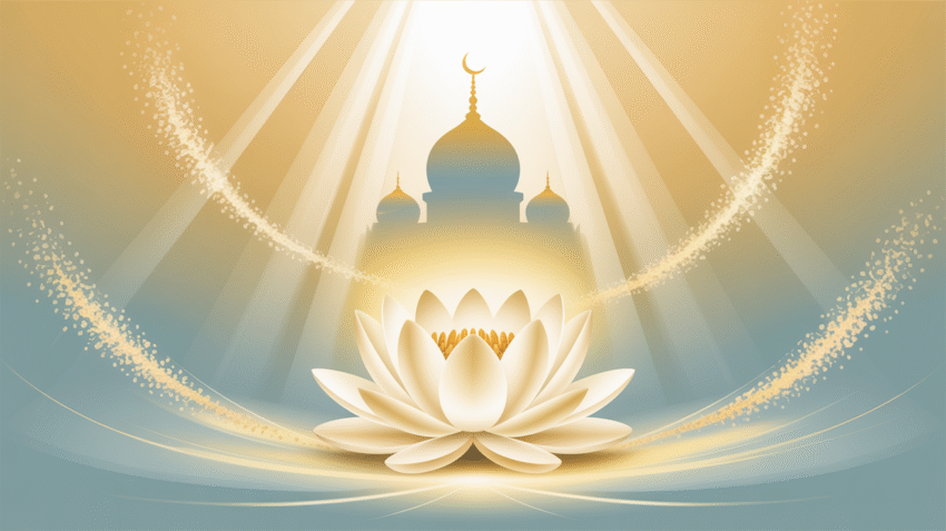 Ilustrasi tingkatan ikhlas dalam Islam dengan visual yang menenangkan