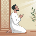 Ilustrasi muslim sedang berdoa dengan khusyuk