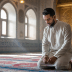 Ilustrasi muslim sedang melaksanakan shalat sunnah dzuhur di masjid