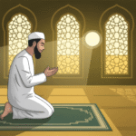 Ilustrasi seseorang sedang melaksanakan shalat sunnah sebelum Isya di masjid
