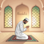 Ilustrasi seseorang sedang melaksanakan shalat sunnah sebelum maghrib di masjid