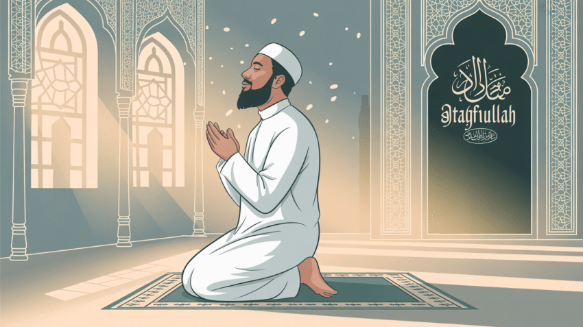 Ilustrasi seseorang sedang melaksanakan shalat sunnah taubat dengan khusyuk