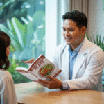 Portrait of Ahmad Faisal, Nutritionist and Health Consultant, with a diet book