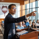 Portrait of Prof. Andi Hadi, professor, giving a lecture on prostate health