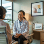 Portrait of Dr. Intan Wulandari, psychiatrist, in a clinic