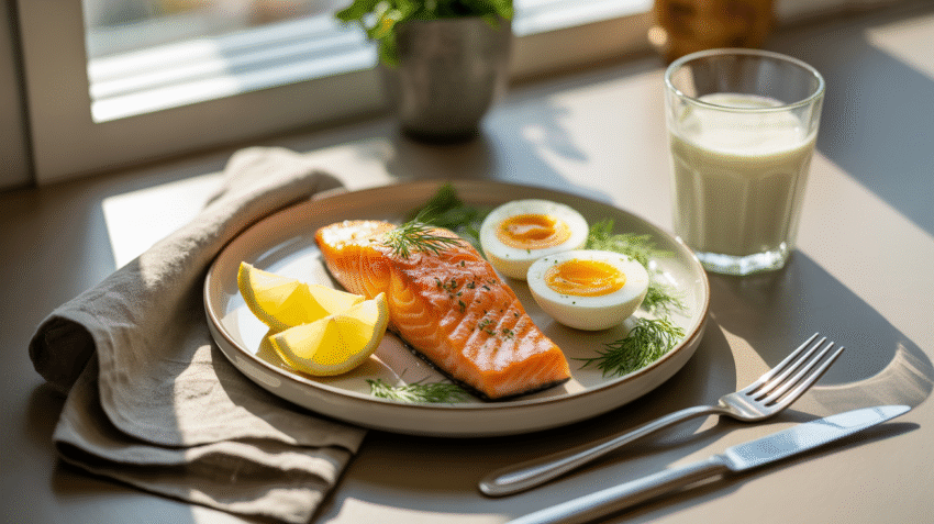 Makanan yang kaya vitamin D seperti ikan berlemak dan telur
