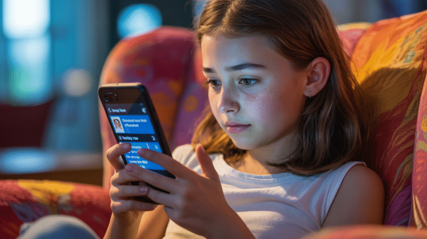 Ilustrasi remaja menggunakan media sosial dengan dampak mental