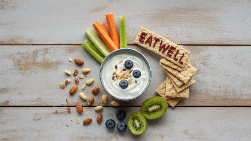 Berbagai macam snack sehat untuk diet seperti buah, kacang, dan yogurt