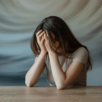 Ilustrasi seseorang yang menderita anoreksia dengan latar belakang yang menggambarkan tantangan mental dan fisik