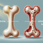 Ilustrasi osteoporosis menunjukkan perbandingan tulang normal dan tulang keropos