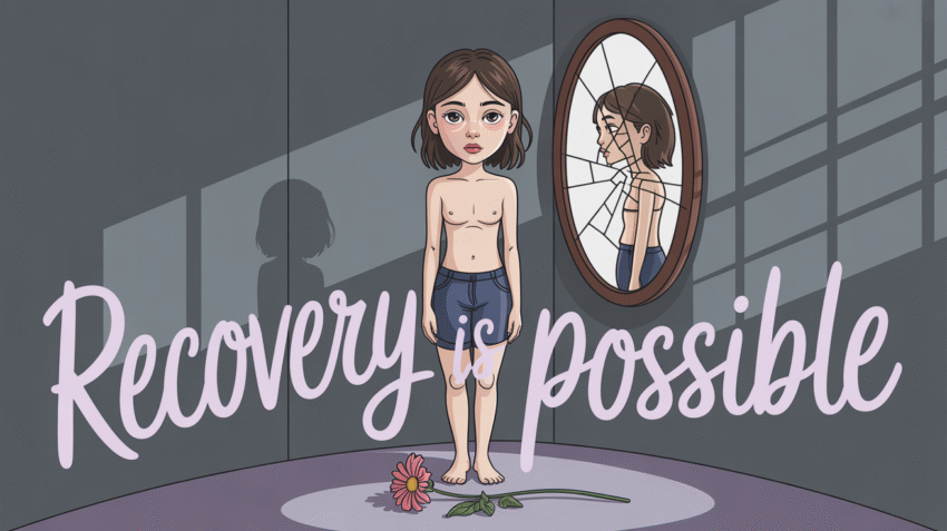 Ilustrasi tentang anoreksia dengan ciri-ciri fisik dan psikologis