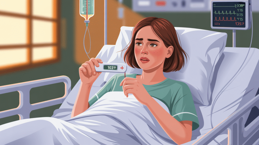 Ilustrasi cara agar terkena demam dengan termometer dan alat kesehatan