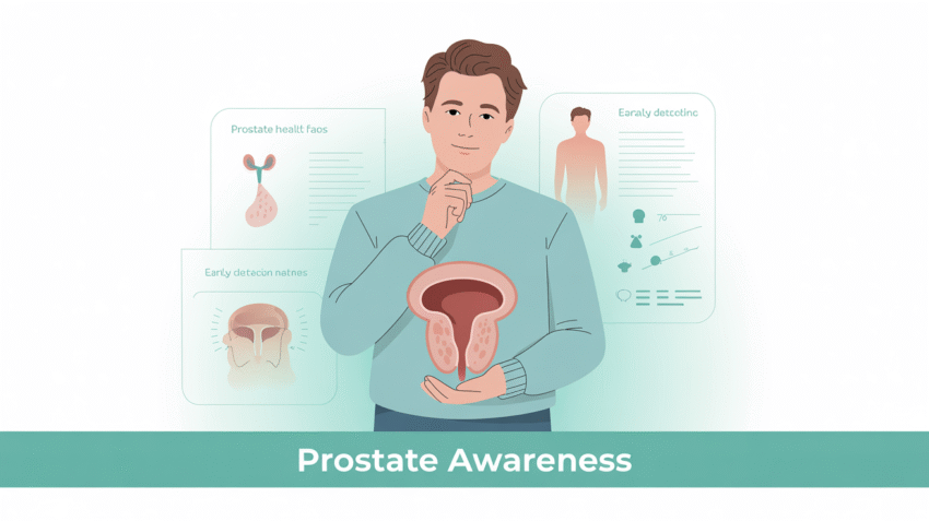 Ilustrasi pria dengan perhatian pada kesehatan prostat