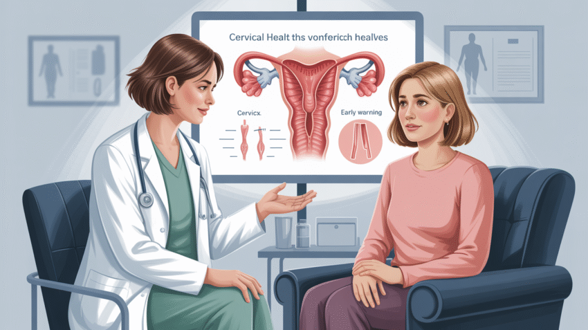 Ilustrasi wanita memeriksa kesehatan serviks dengan dokter