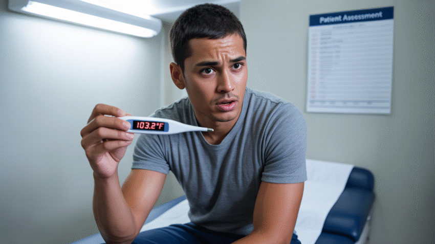 Ilustrasi demam tinggi dengan suhu tubuh tinggi