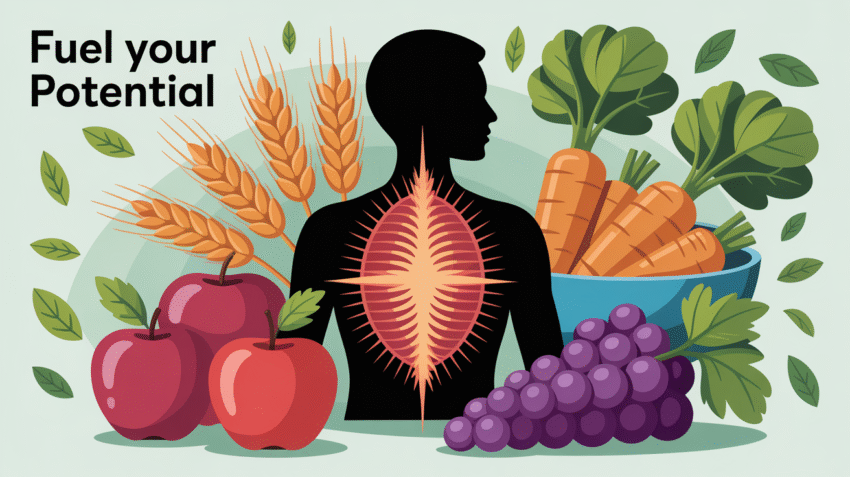 Ilustrasi fungsi dari karbohidrat sebagai sumber energi dengan gambar makanan sehat