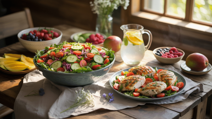 Gambar makanan sehat dengan berbagai pilihan makanan bergizi