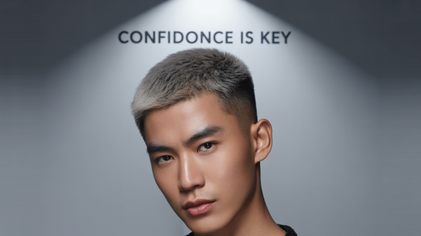 Model pria dengan gaya potong rambut pendek modern dan stylish