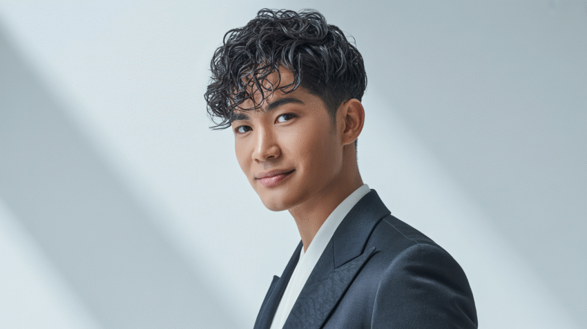 Pria dengan gaya rambut ikal pendek yang stylish dan modern