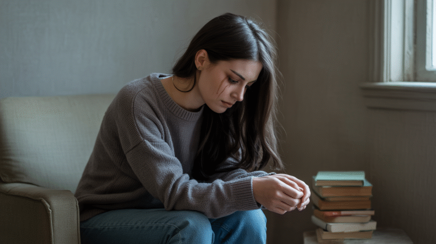 Gejala depresi pada seseorang dengan ekspresi cemas dan lelah