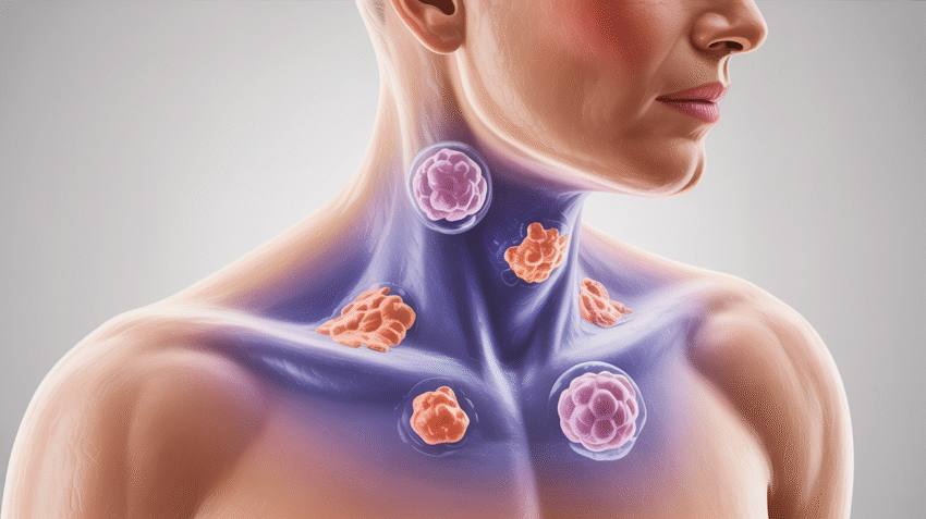 Ilustrasi gejala kanker getah bening dengan gambar kelenjar getah bening membengkak