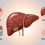 Ilustrasi gejala kanker hati stadium awal dengan gambar hati dan tanda peringatan