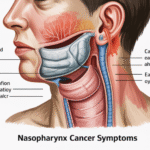 Ilustrasi gejala kanker nasofaring menunjukkan area hidung dan tenggorokan