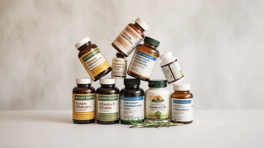 Berbagai merek suplemen vitamin D dengan harga tertera