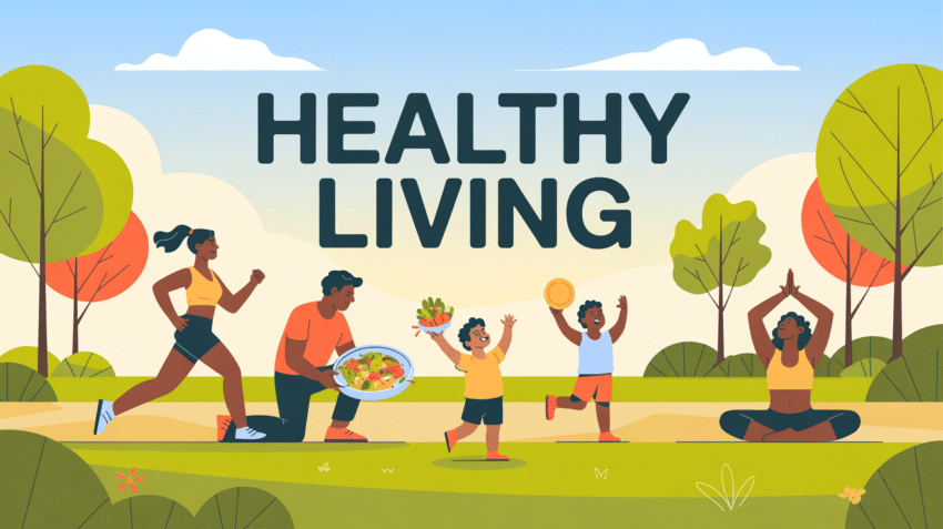 Ilustrasi manfaat pola hidup sehat dengan orang berolahraga dan makan sehat
