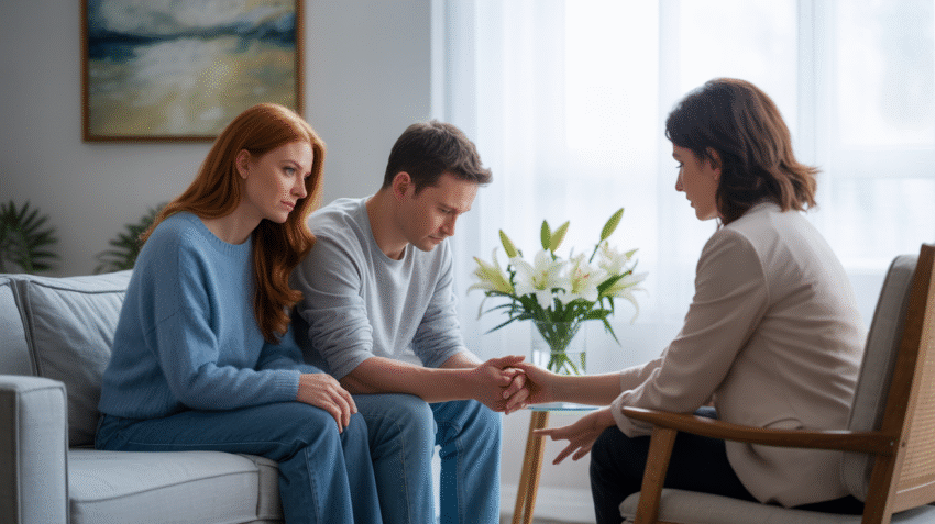 Ilustrasi pasangan sedang mengikuti konseling pranikah