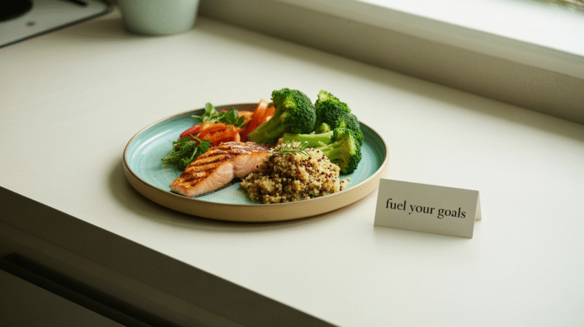 Menu makanan diet sehat dengan sayuran segar dan protein sehat