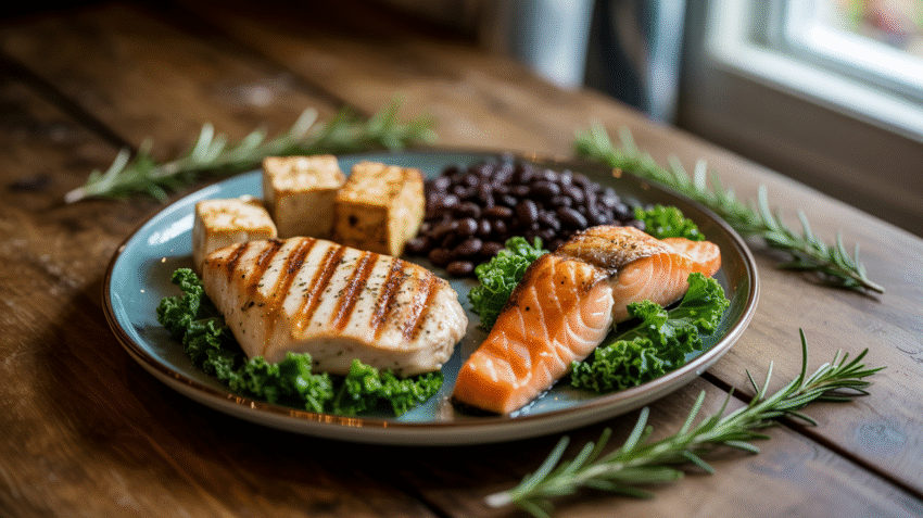 Makanan protein sehat dalam piring