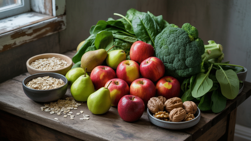 Gambar makanan sehat tinggi serat seperti sayuran dan buah-buahan