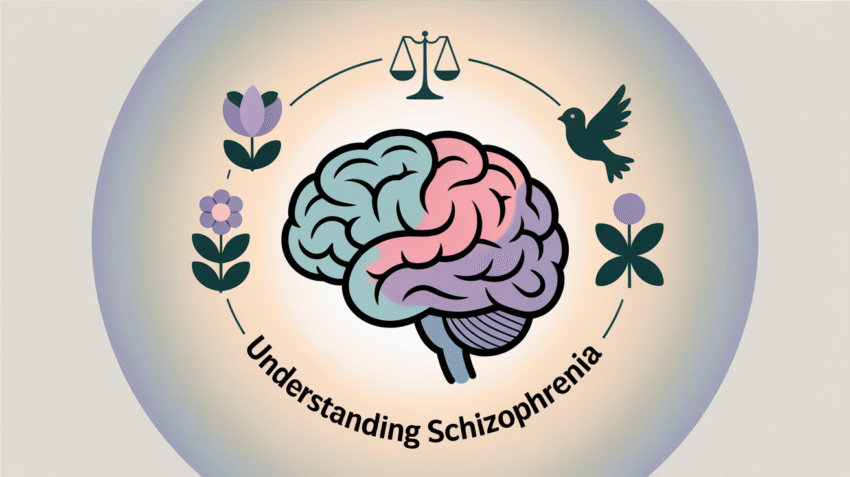 Ilustrasi grafis tentang pemahaman skizofrenia dan gejalanya