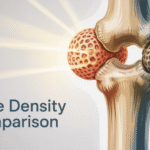 Ilustrasi pengobatan osteoporosis dengan gambar tulang sehat dan tulang keropos