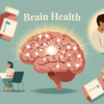 Ilustrasi pengobatan skizofrenia dengan gambar simbolik otak dan obat