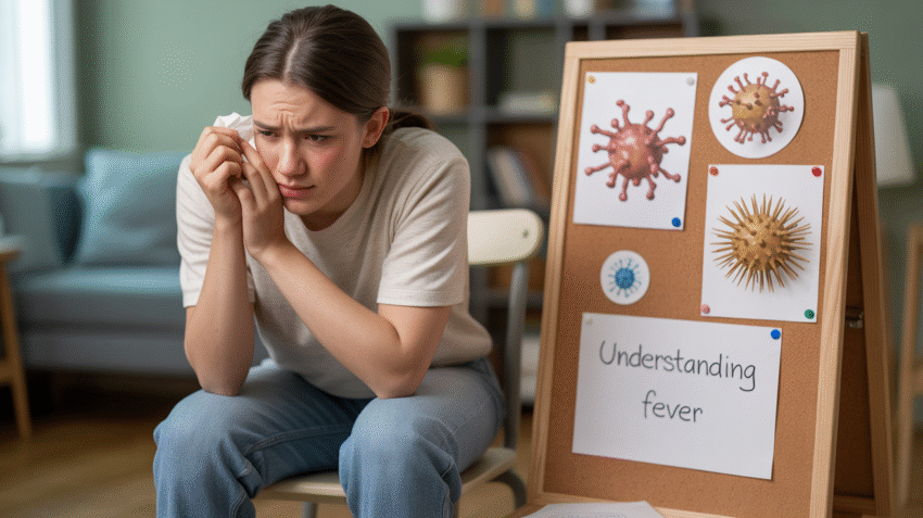 Ilustrasi demam dengan gejala yang jelas