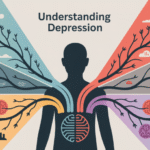 Ilustrasi yang menggambarkan penyebab depresi, dengan fokus pada faktor-faktor psikologis dan lingkungan