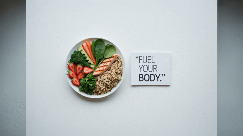 Ilustrasi pola makan sehat dengan berbagai makanan bergizi