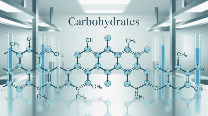 Ilustrasi struktur kimia rumus karbohidrat dengan molekul glukosa dan rumus kimia