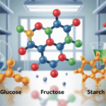 Struktur molekul senyawa karbohidrat dengan latar belakang sains