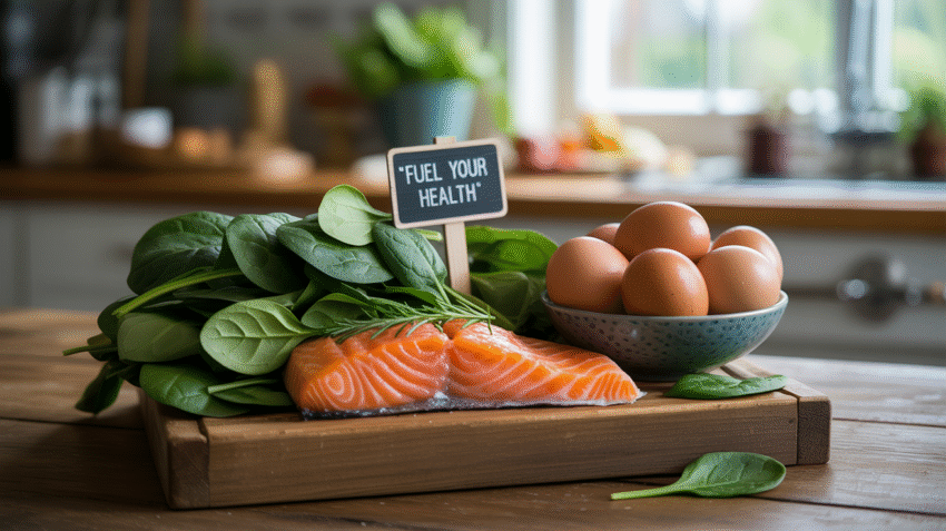 Makanan kaya vitamin D seperti ikan salmon dan telur